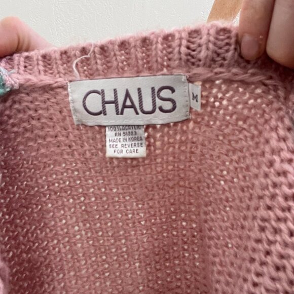 Vintage Pastel Pink Green Plaid Knit Button Up Sweater Vest - Picture 7 of 7